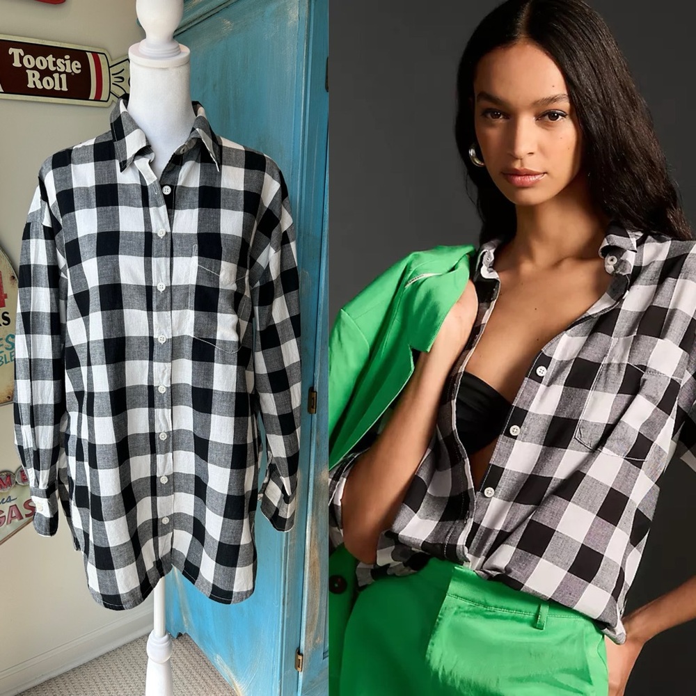 Maeve Anthropologie Bennet Oversized Button Down Shirt in Buffalo Check Plaid